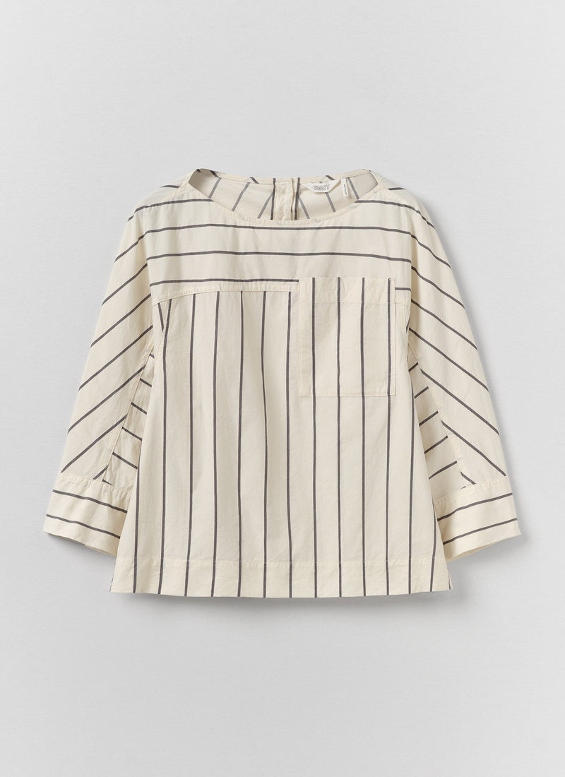Garland Stripe Cotton Smock Top | Ecru/Charcoal