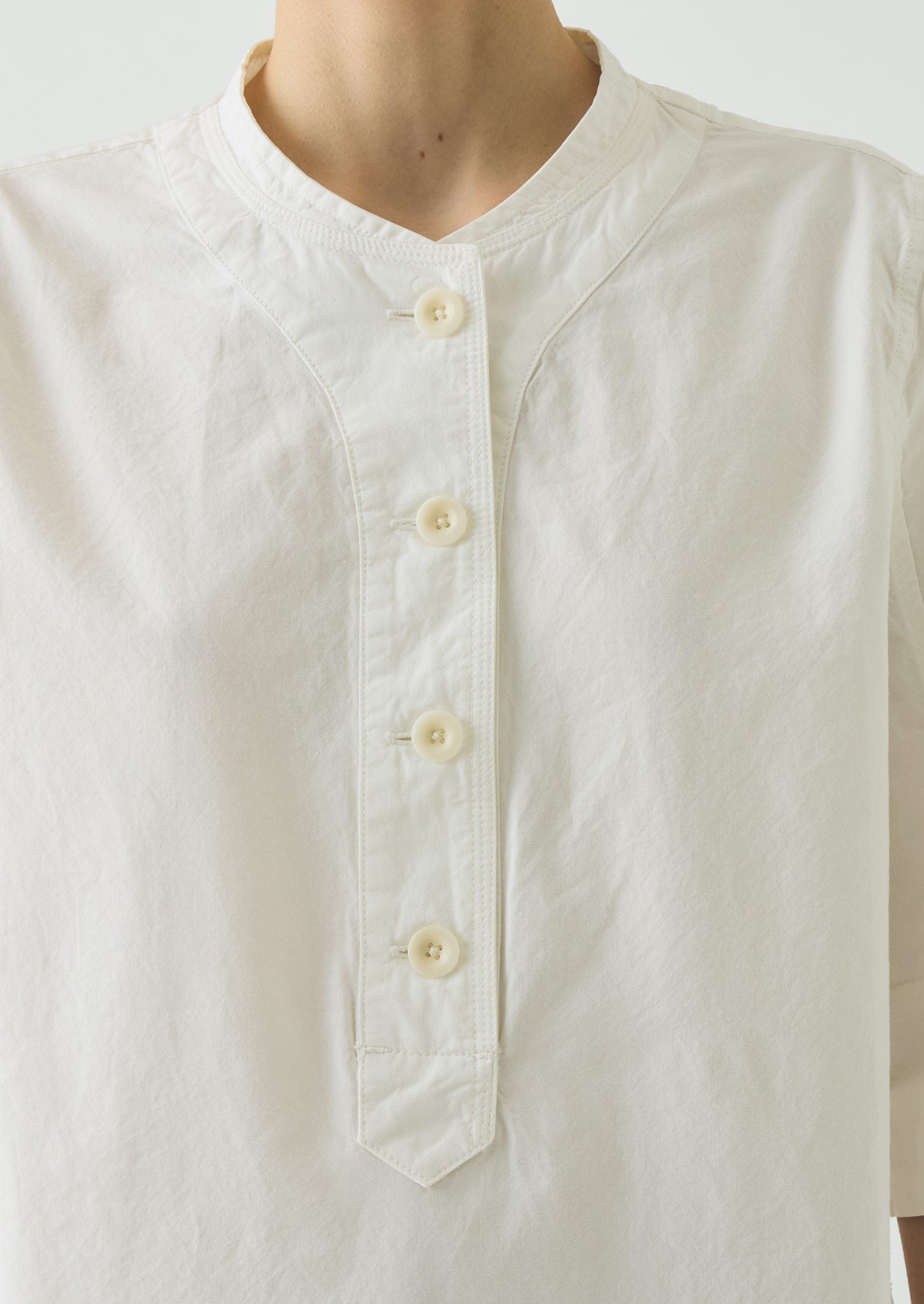 Applied Placket Cotton Linen Top | Vintage White | TOAST