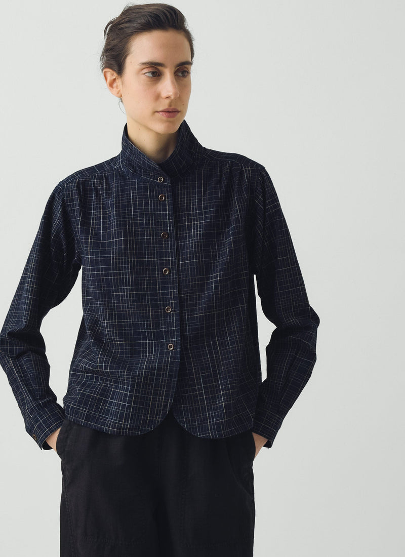 Space Dyed Indigo Check Shirt | Indigo/Ecru