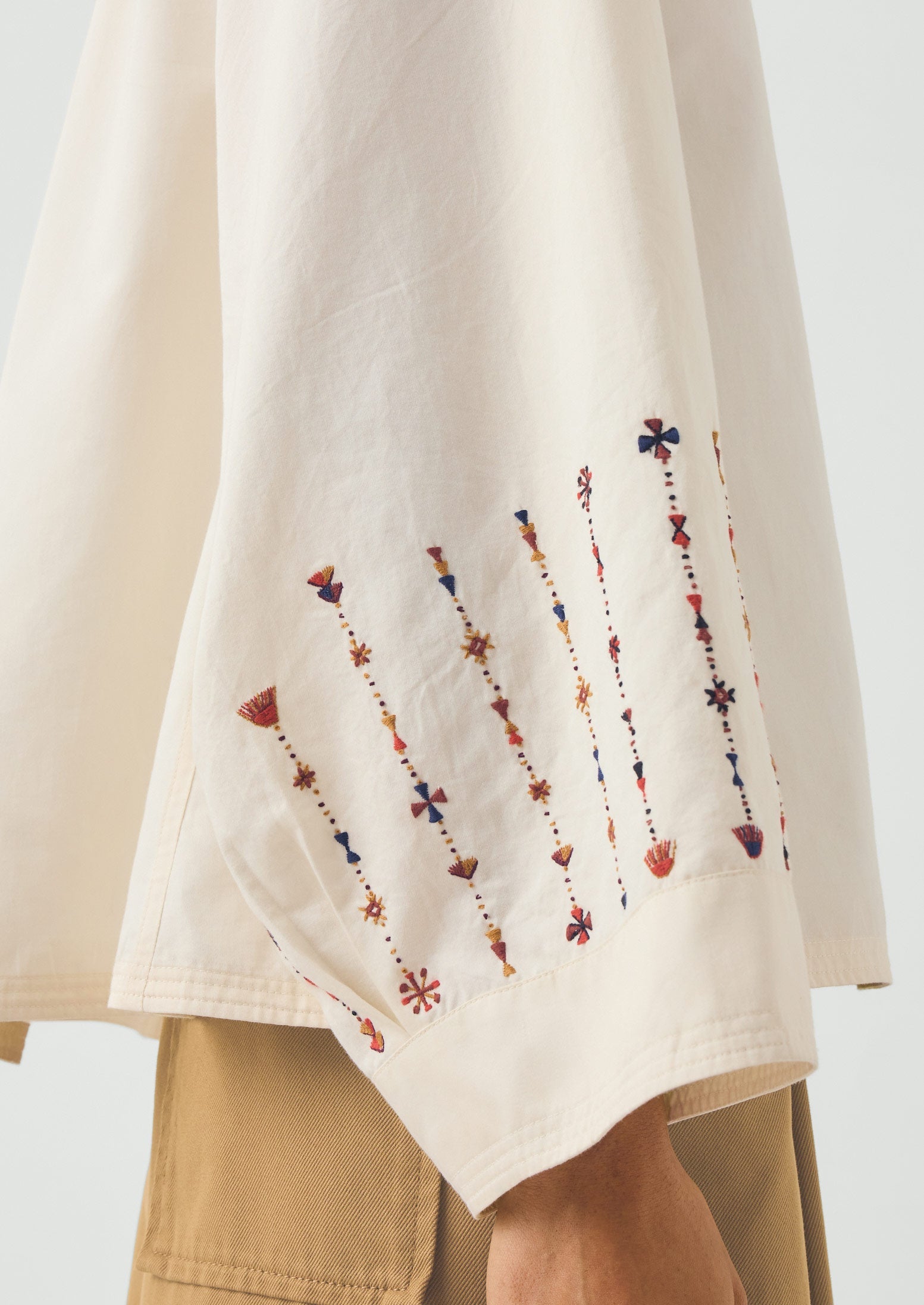Embroidered Sleeve Cotton Satin Top | Natural | TOAST