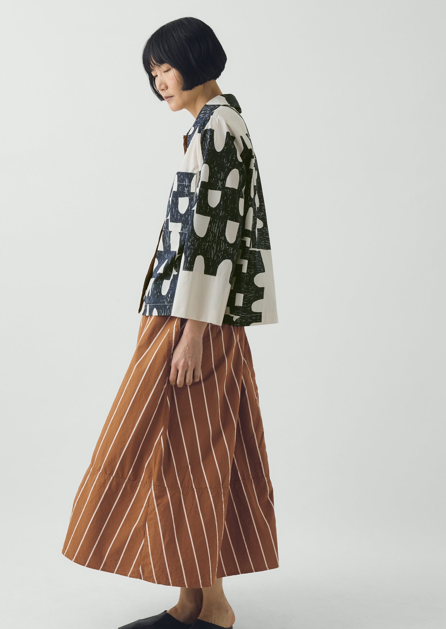 Totem Print Cotton Poplin Shirt | Ink/Dove | TOAST