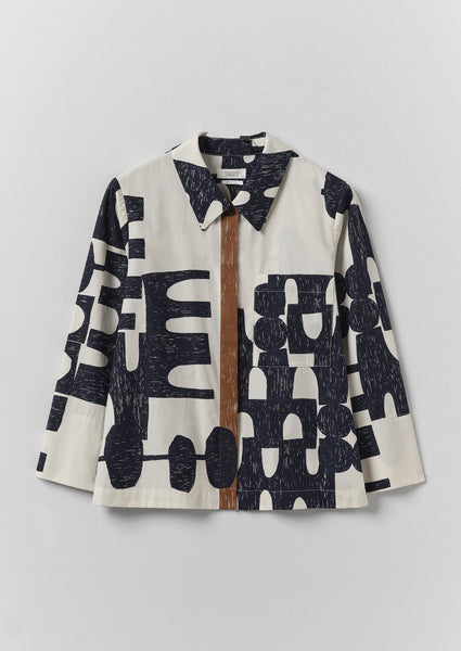 Totem Print Cotton Poplin Shirt | Ink/Dove | TOAST