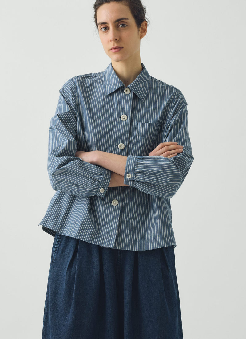 Baya Patch Pocket Stripe Cotton Shirt | Chambray Blue/Ecru