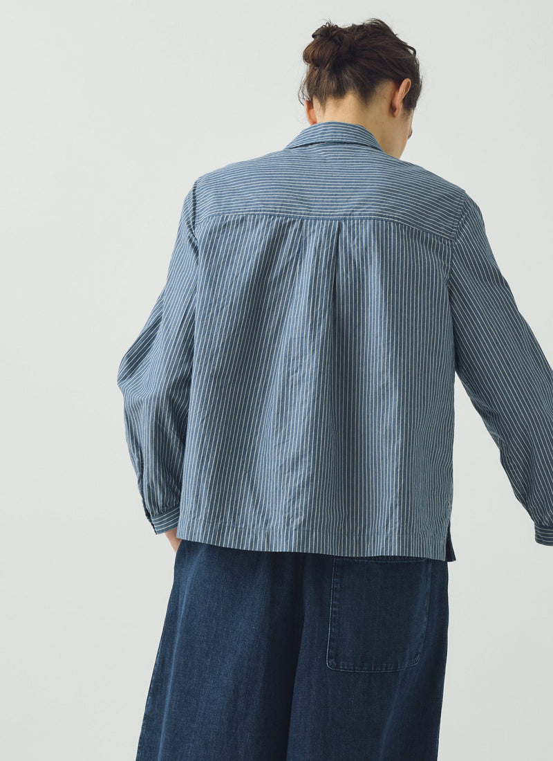 Baya Patch Pocket Stripe Cotton Shirt | Chambray Blue/Ecru