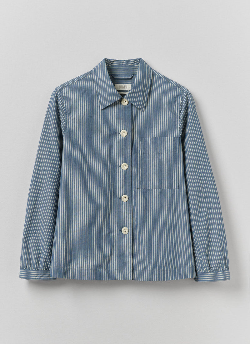 Baya Patch Pocket Stripe Cotton Shirt | Chambray Blue/Ecru