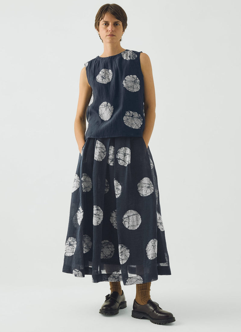 Batik Dot Cotton Silk Top | Dark Midnight