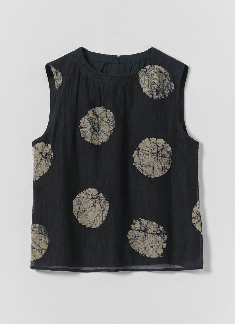 Batik Dot Cotton Silk Top | Dark Midnight