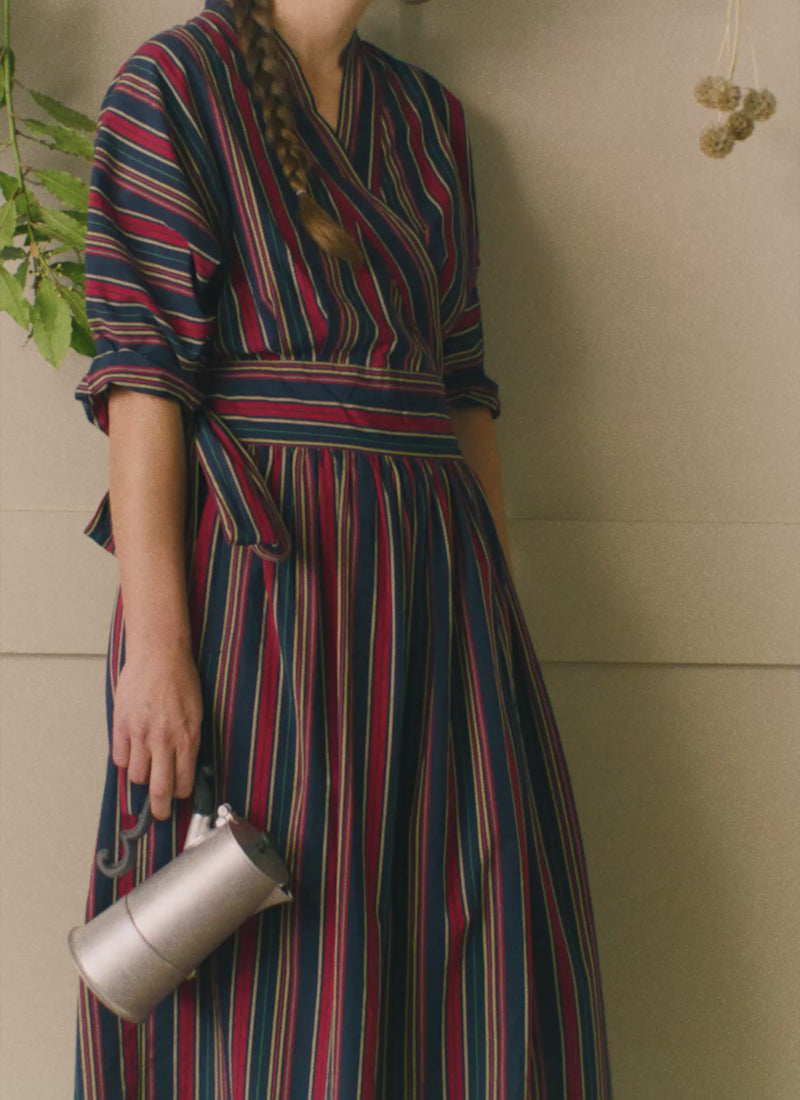 Pantry Stripe Cotton Wrap Dress | Provence Blue | TOAST