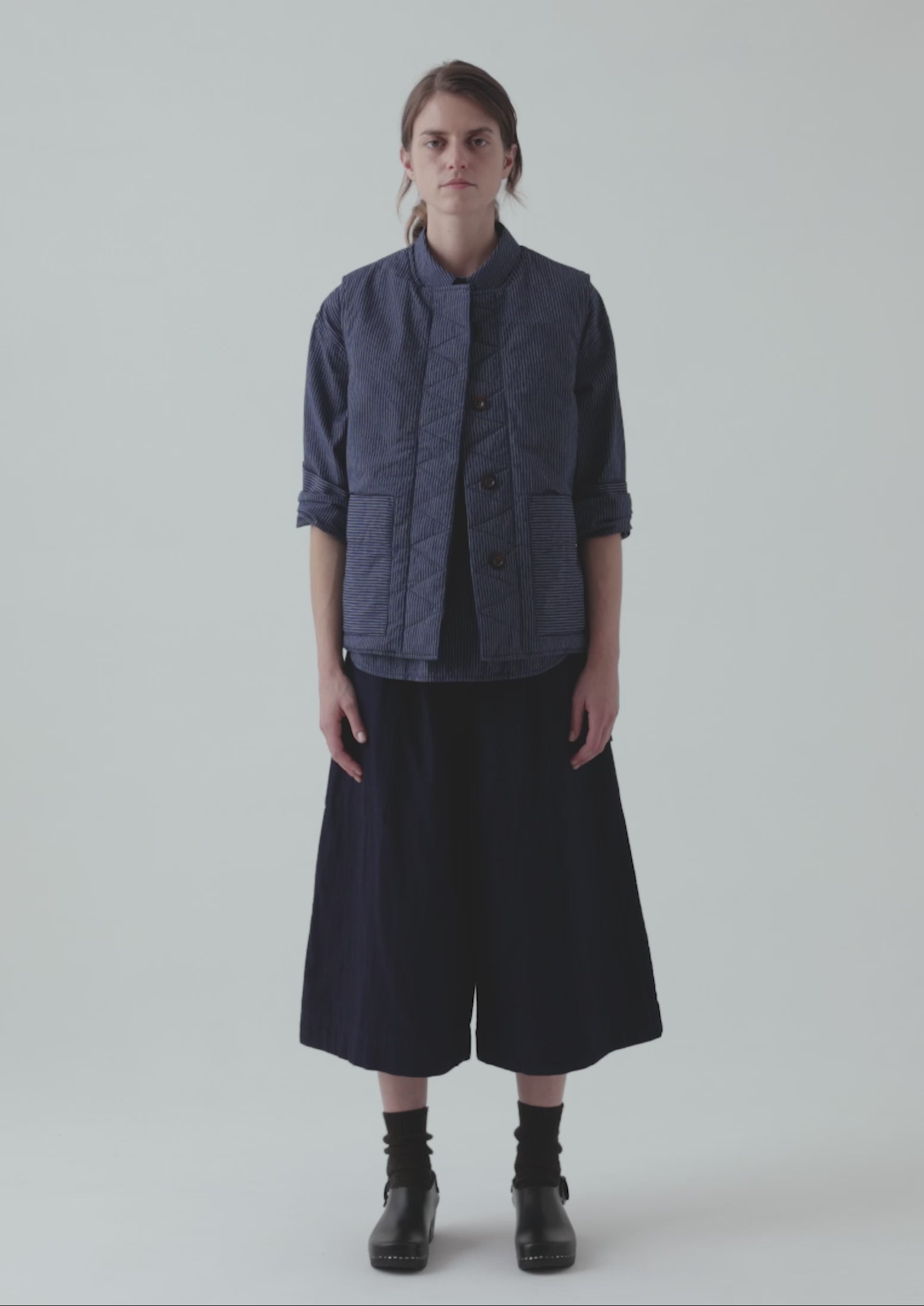 Railroad Stripe Side Tie Vest | Denim Blue | TOAST