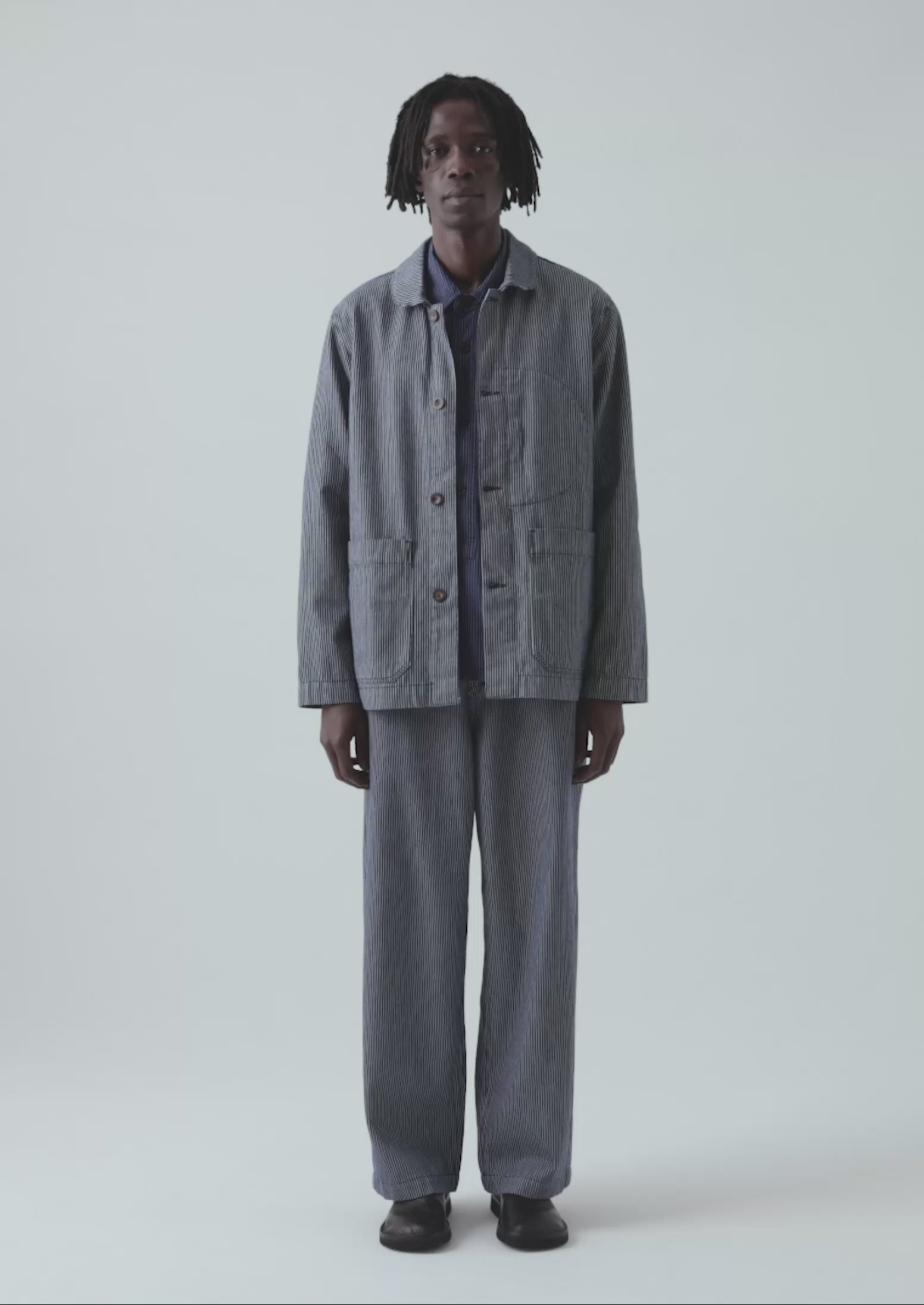 Hickory Stripe Denim Chore Jacket | Ecru/Indigo | TOAST