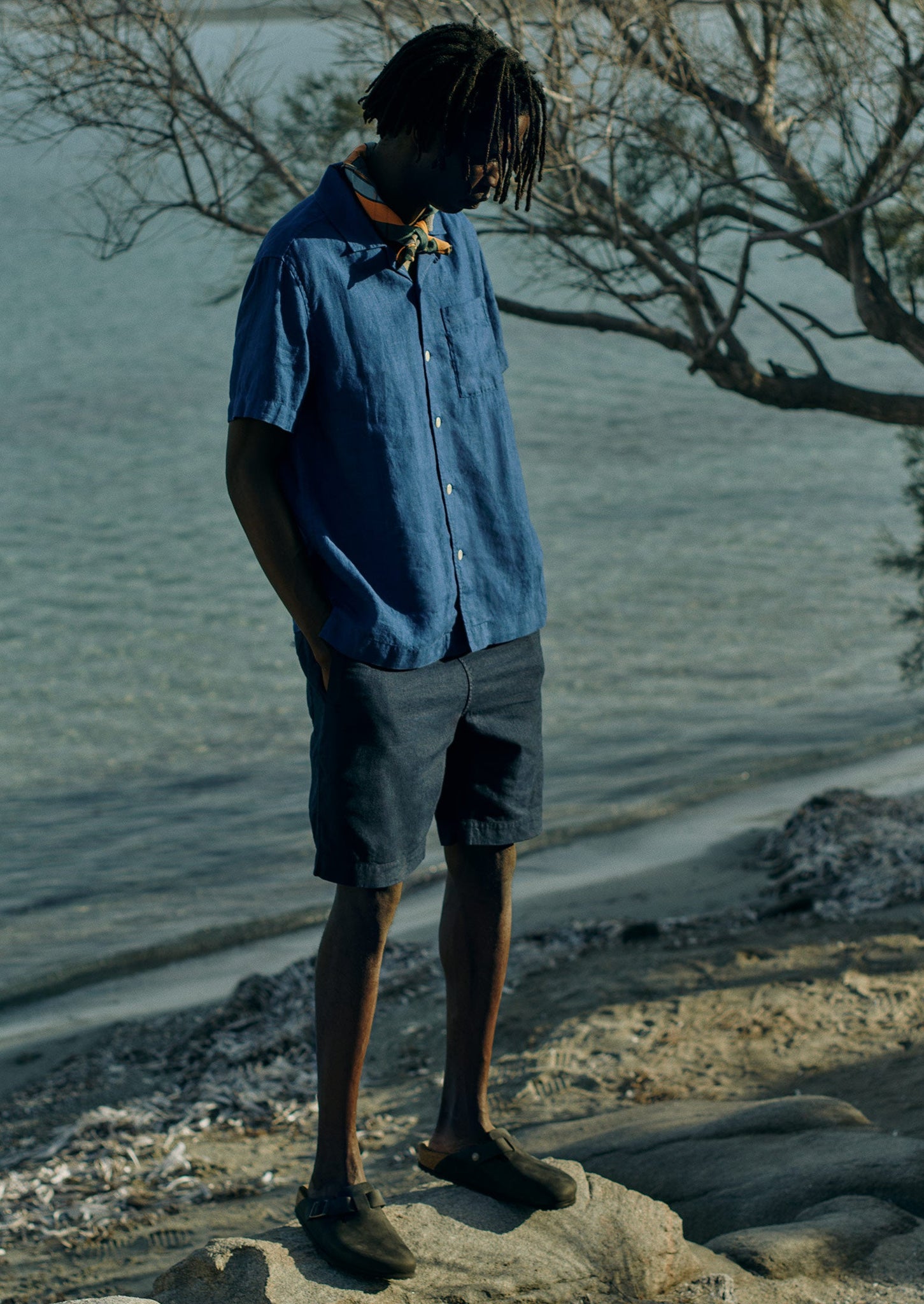 Garment Dyed Linen Drawstring Shorts | Dark Indigo | TOAST