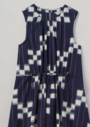 Grid Check Organic Ikat Dress | Denim Blue/Ecru