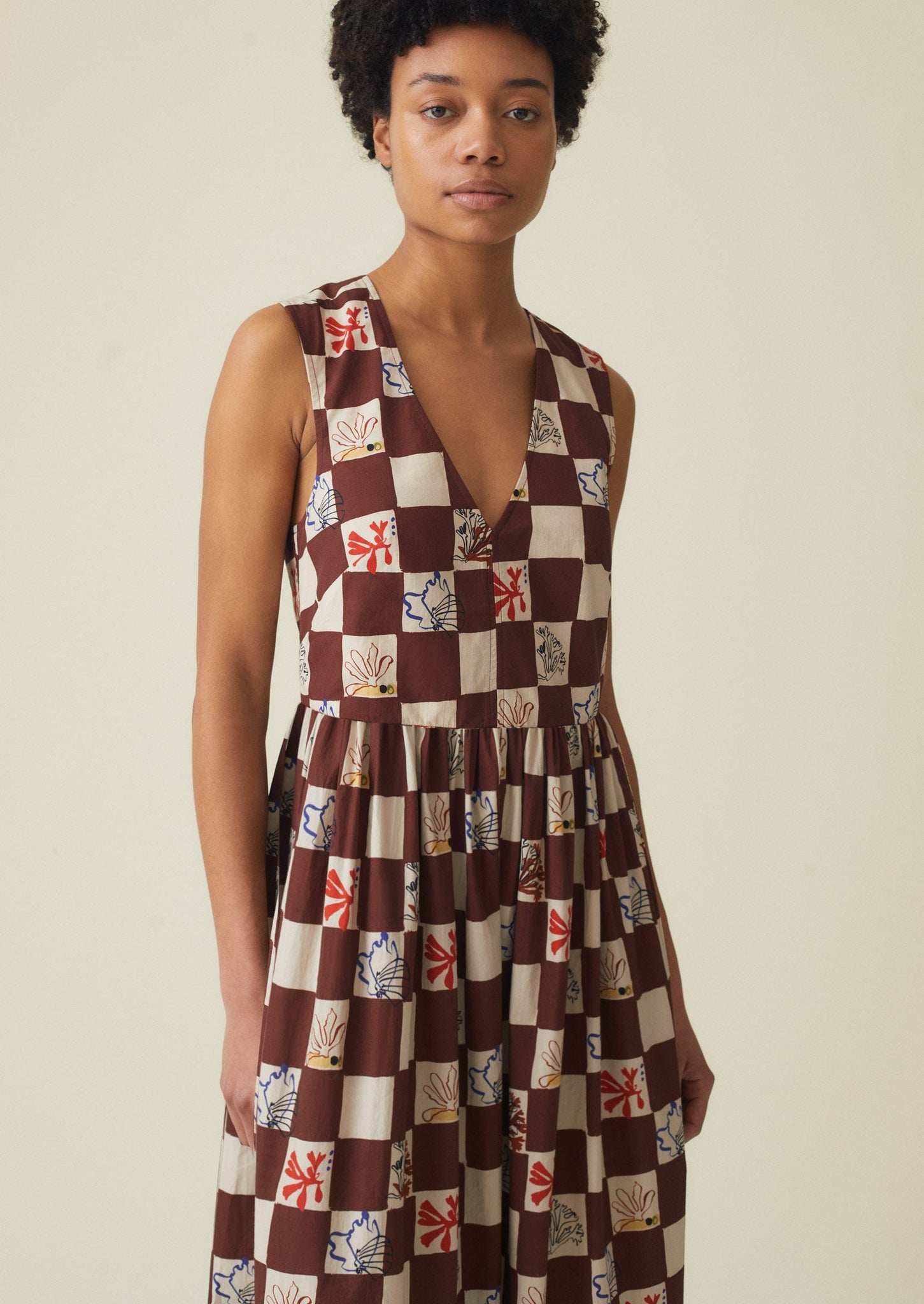 Coral Print Cotton Dress | Brown Ochre/Multi