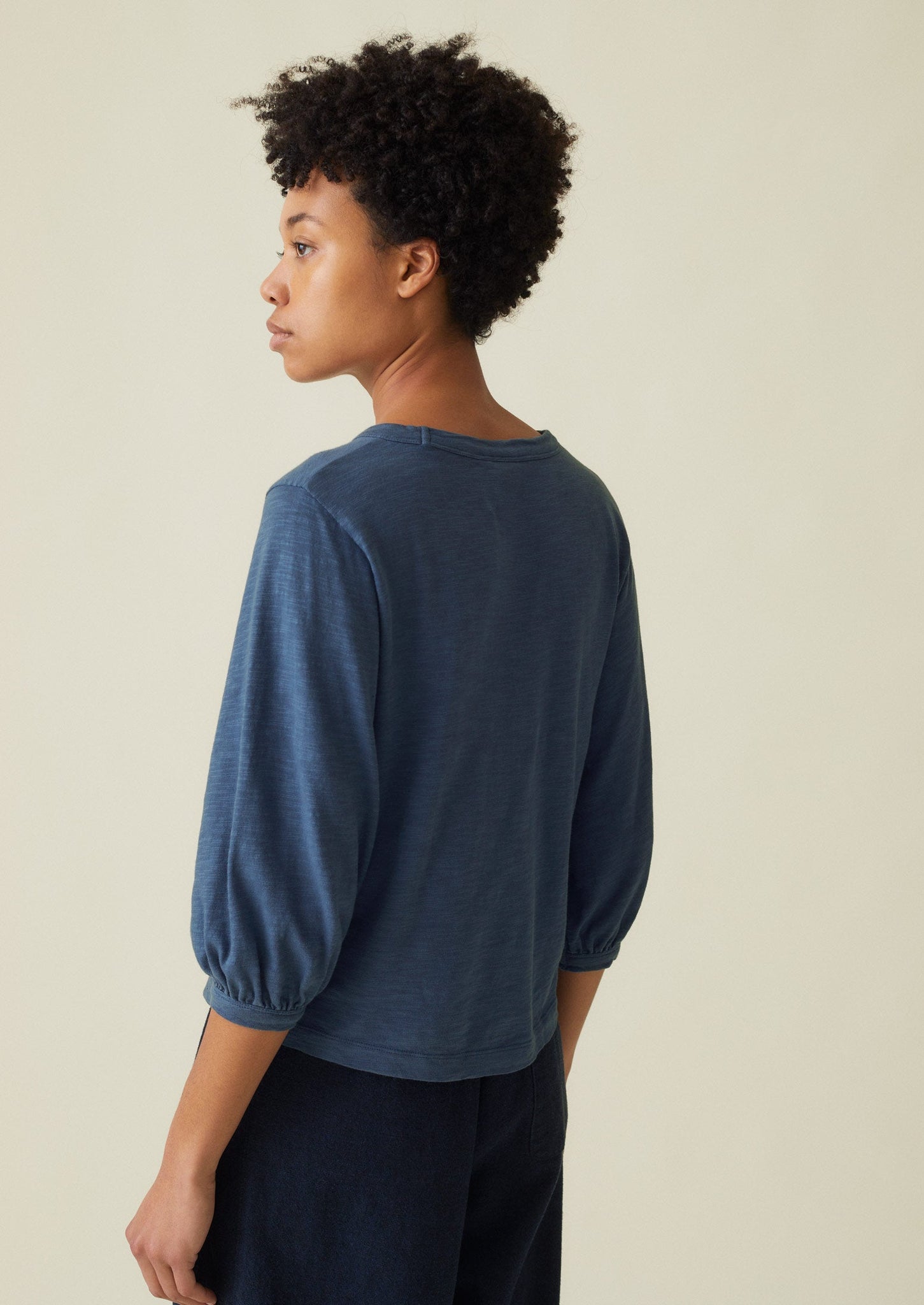 Gathered Cotton Slub Half Sleeve Tee | Soft Indigo | TOAST