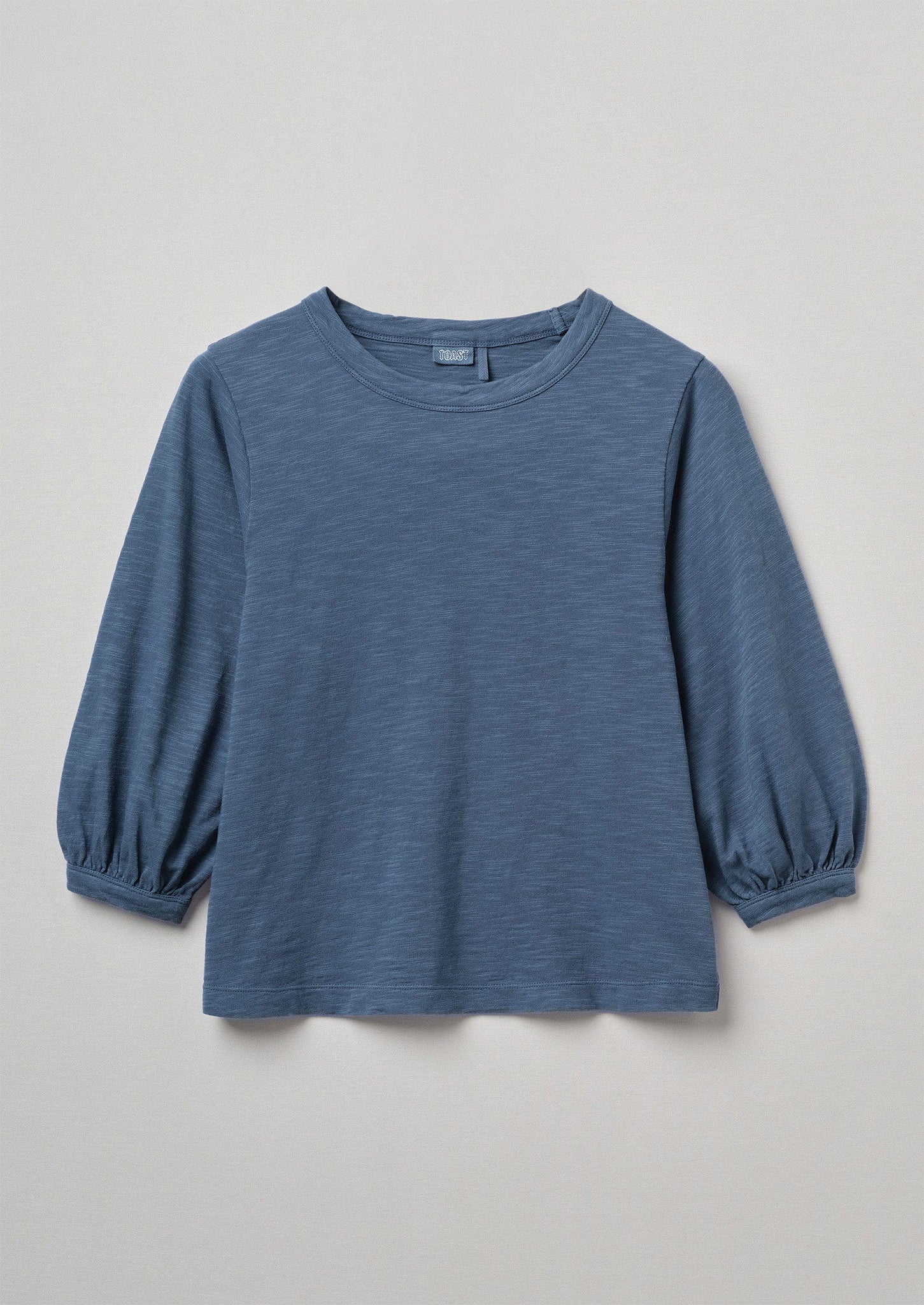 Gathered Cotton Slub Half Sleeve Tee | Soft Indigo | TOAST