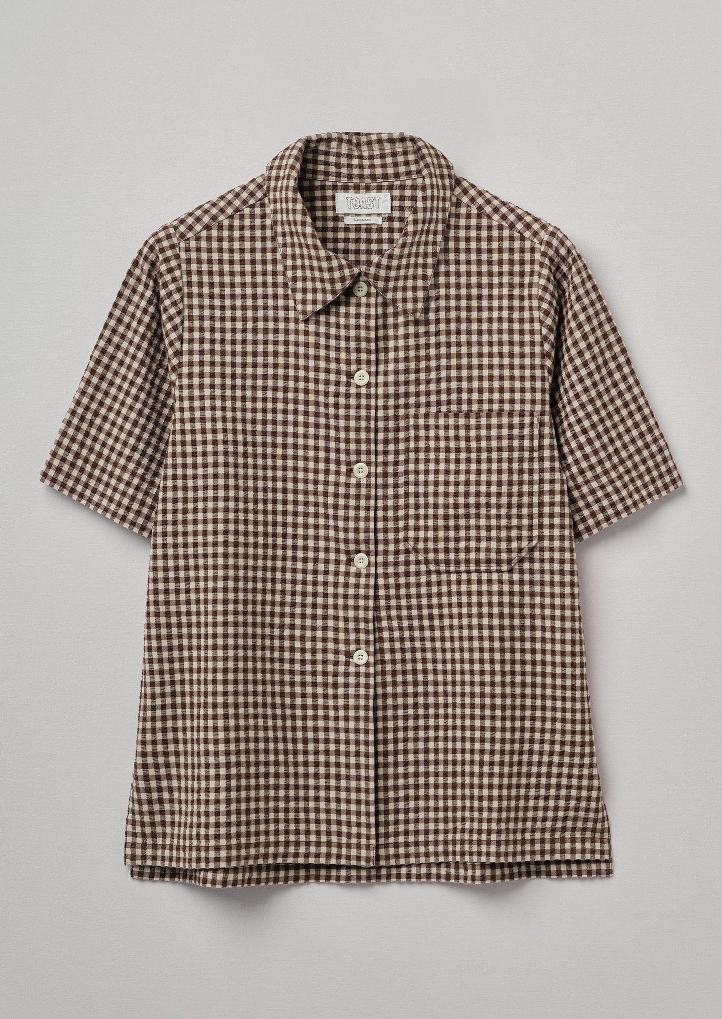 Gingham Seersucker Cotton Shirt | Timber/Ecru | TOAST